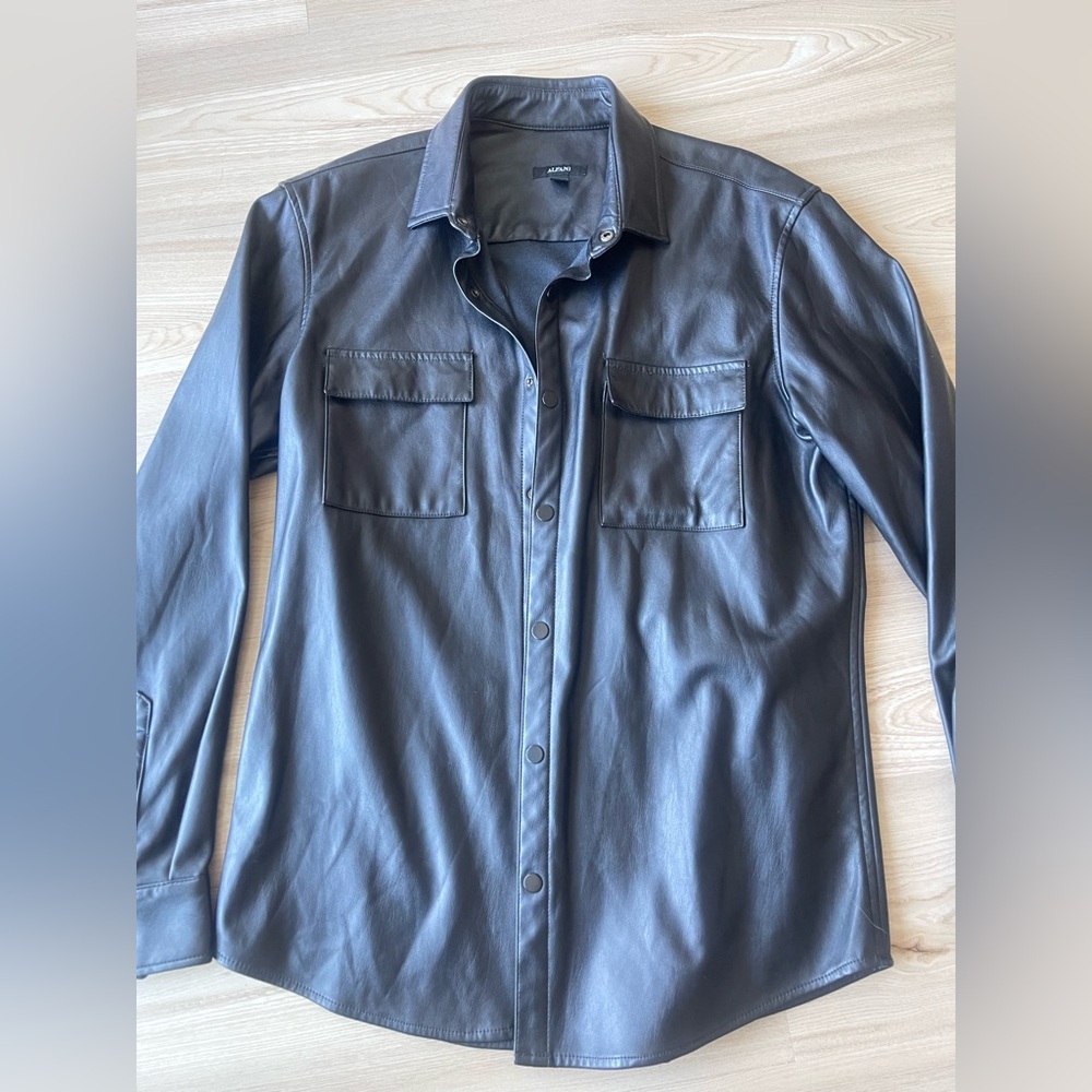 Black Faux Leather Button-Up Shirt
